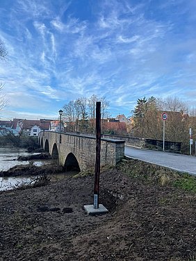 Hochwasssermarken an der alten Jagstbrücke